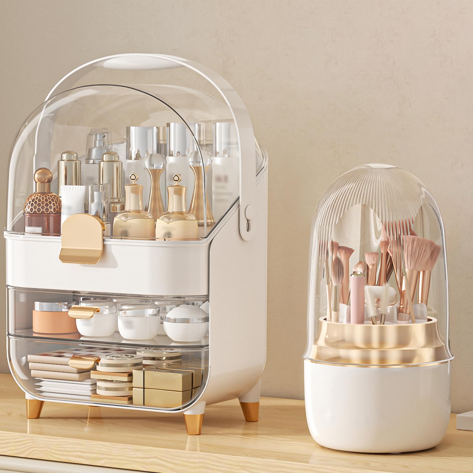 Anylady makeup organizer rose gold front view showing spacious storage