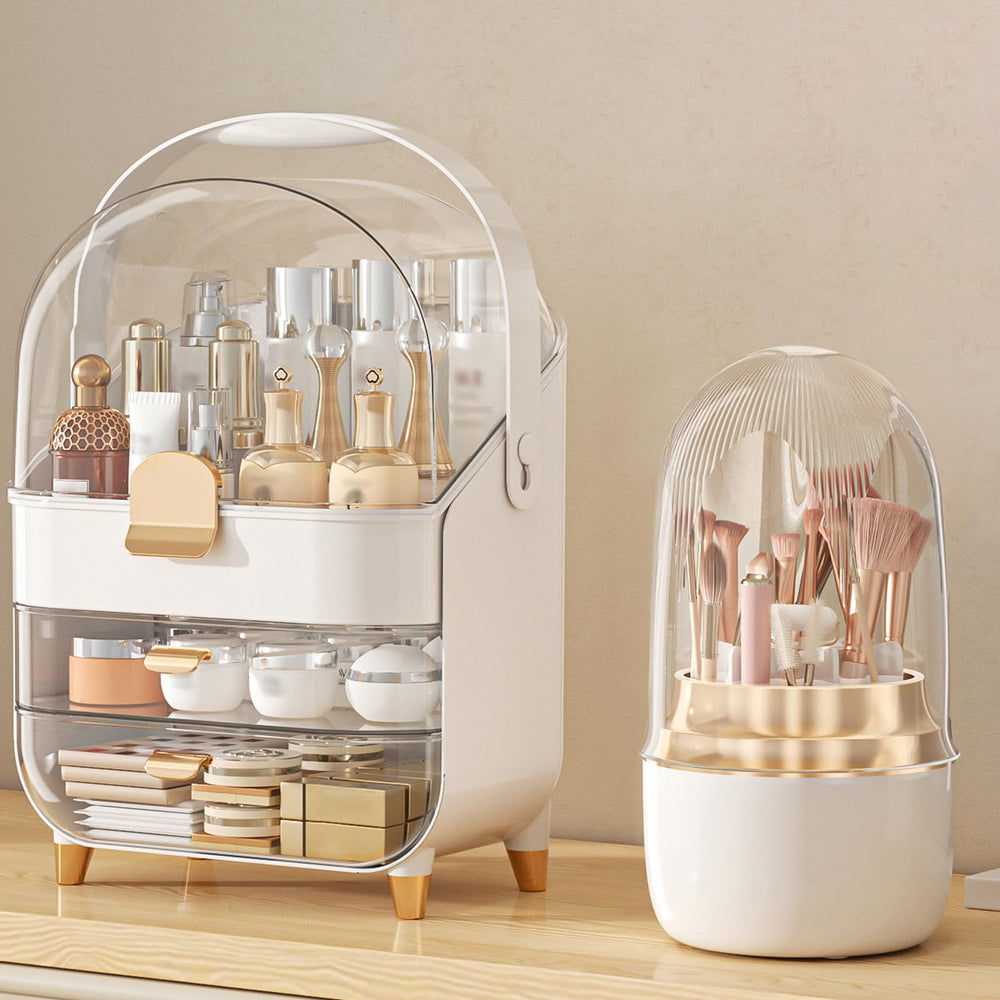 Anylady makeup organizer rose gold front view showing spacious storage