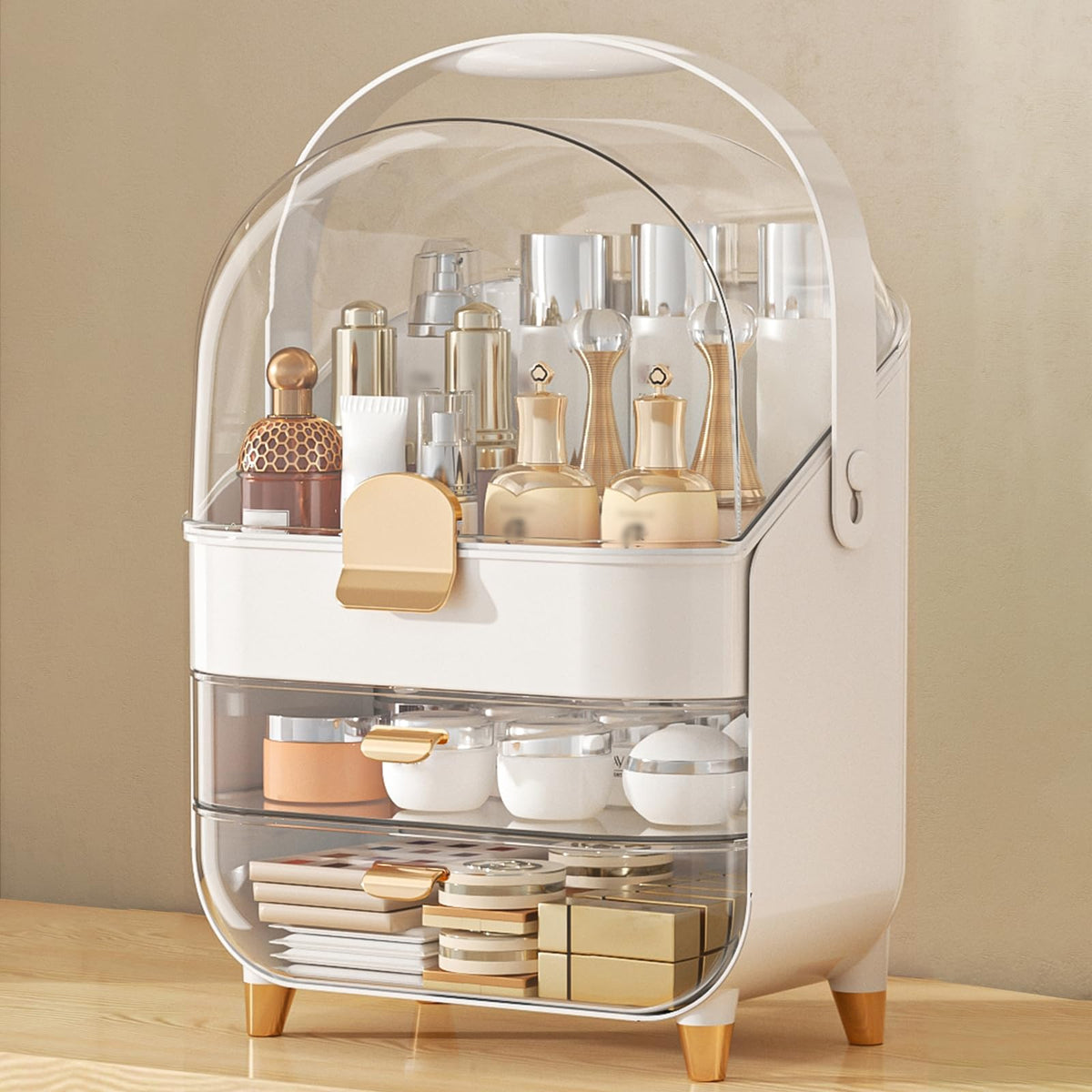 Anylady makeup organizer rose gold top view for easy daily routine access