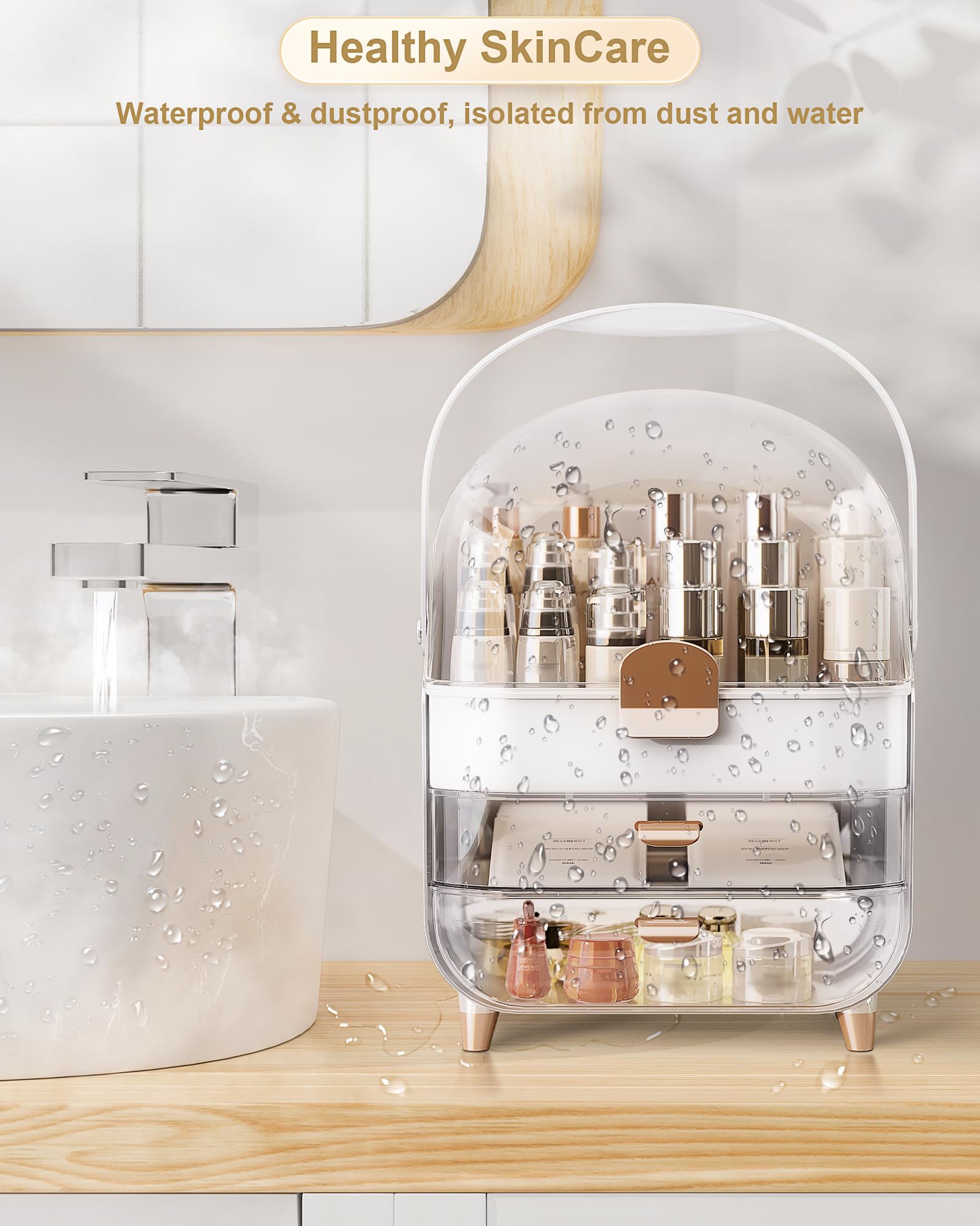 Anylady makeup storage rose gold for easy access during busy morning routines.