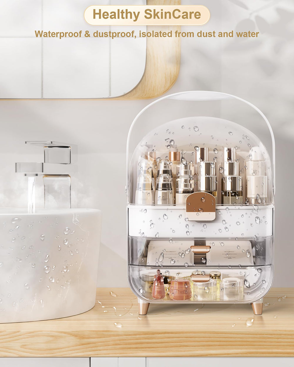 Anylady makeup storage rose gold for easy access during busy morning routines.