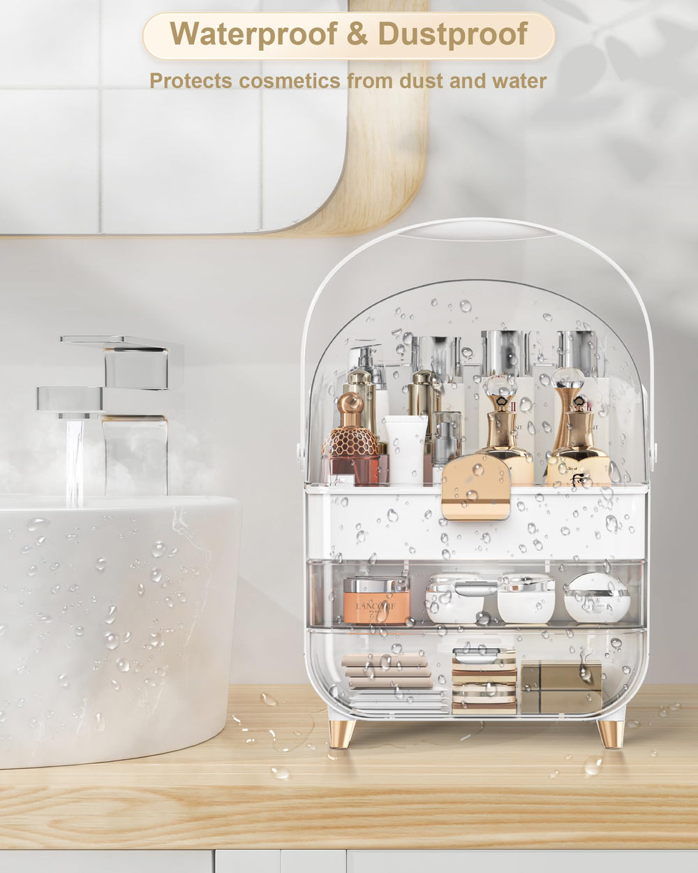 Anylady rose gold makeup organizer interior ready to hold lipsticks and brushes