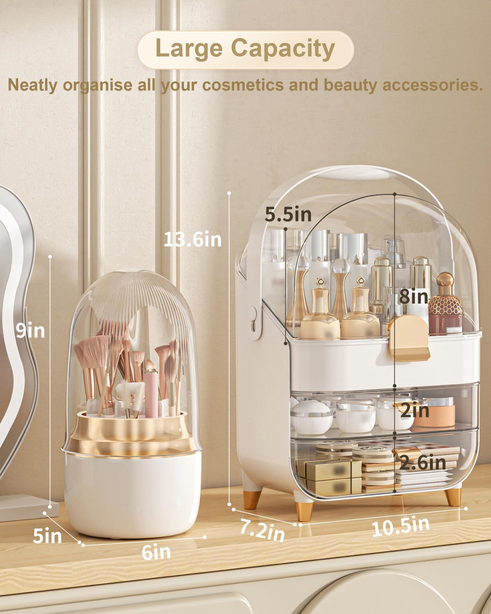 Anylady skincare holder rose gold top view highlighting dust-free storage