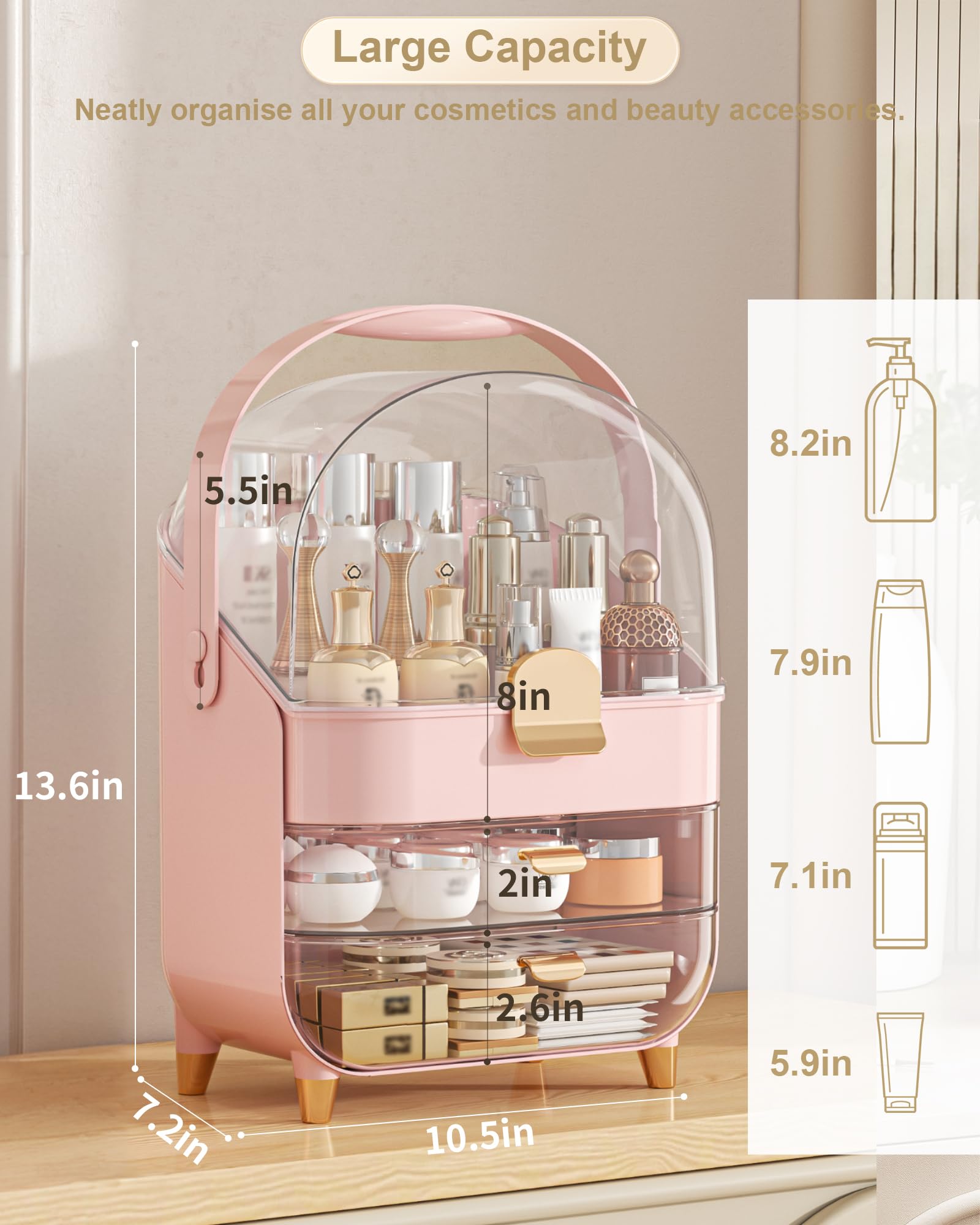 Anylady skincare organizer transparent drawer showcases items while dust is kept away