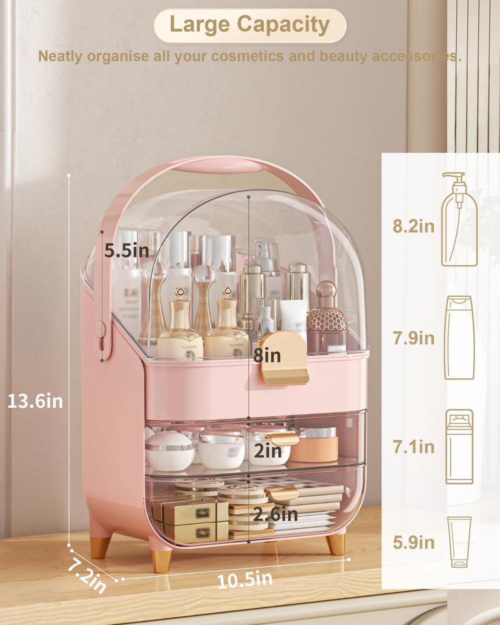 Anylady skincare organizer transparent drawer showcases items while dust is kept away