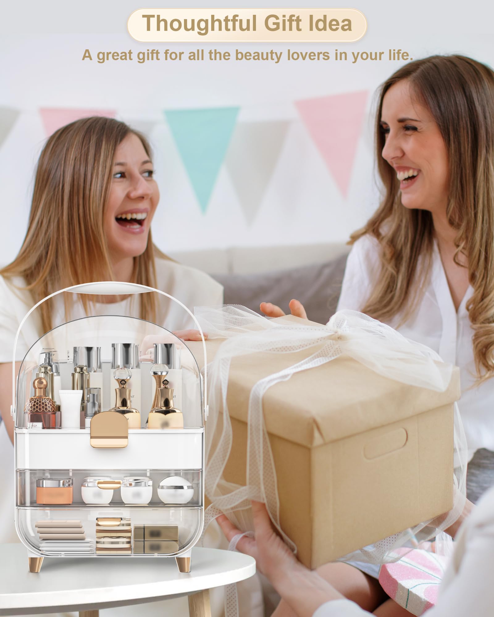 Anylady storage box rose gold closed lid view keeps brushes clean