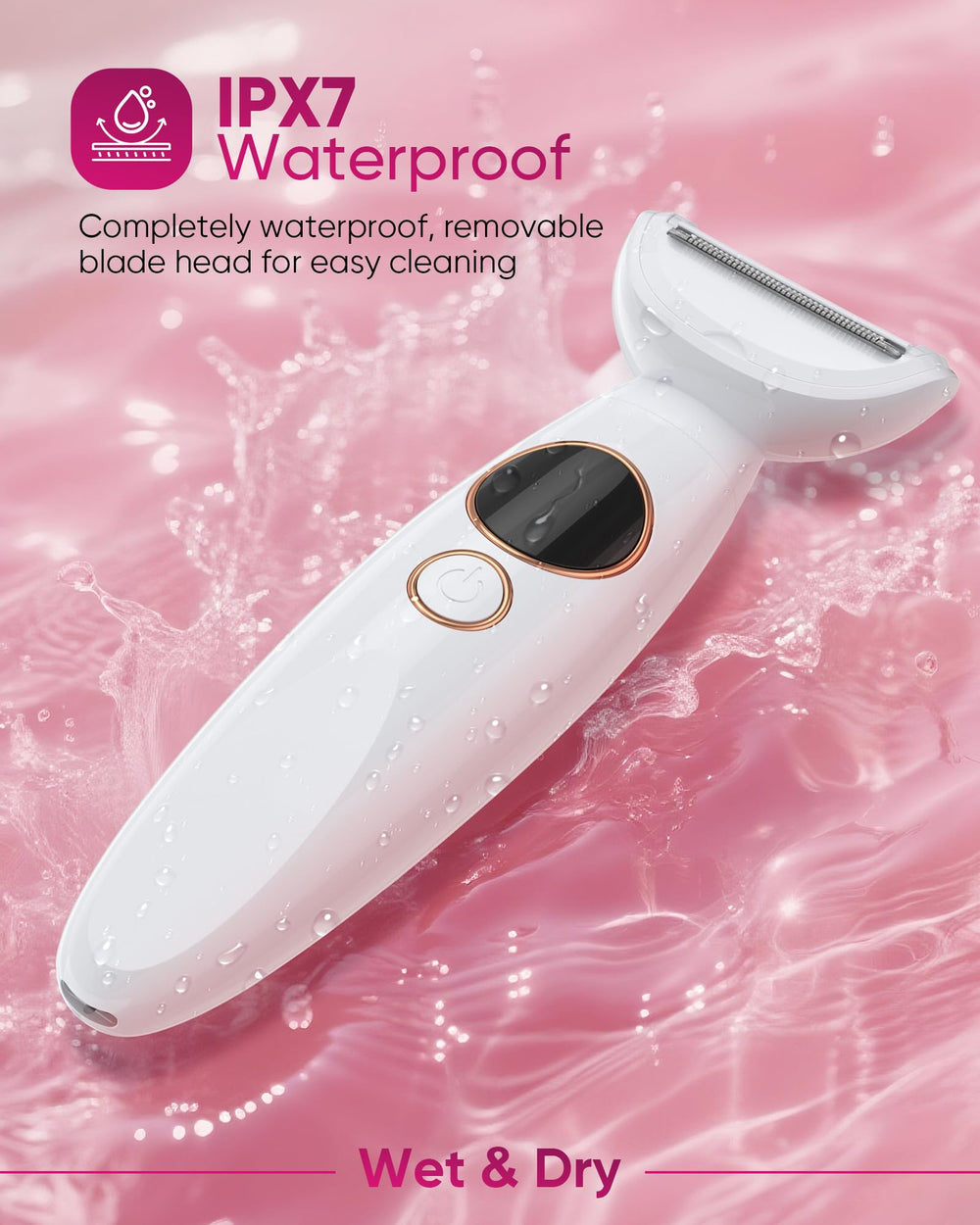 ANYLIV IPX7 waterproof bikini trimmer suitable for wet or dry bathroom use.