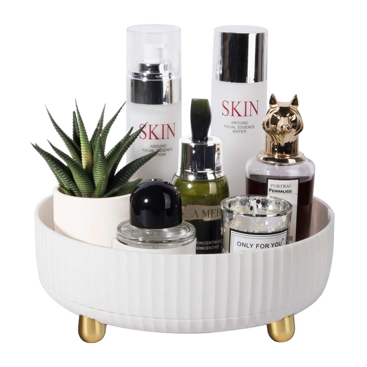 Anyoifax makeup organizer tray showing 360-degree rotation for easy cosmetics access.