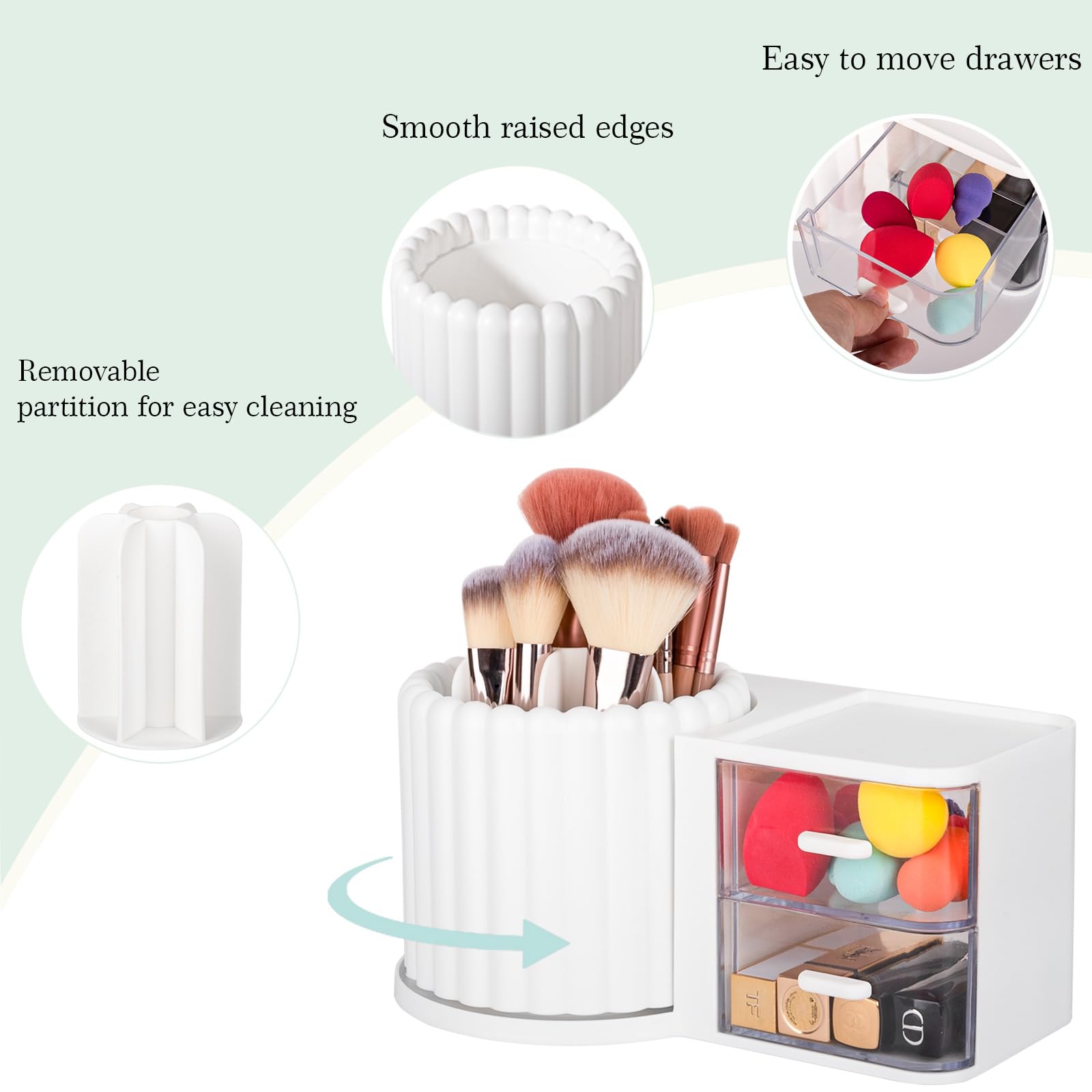 Anyoifax rotating cosmetic storage base with non-slip feet stabilizes items during use.