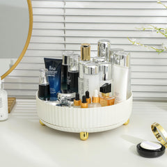 Anyoifax rotating lazy susan storage keeps vanity items visible and neatly arranged.