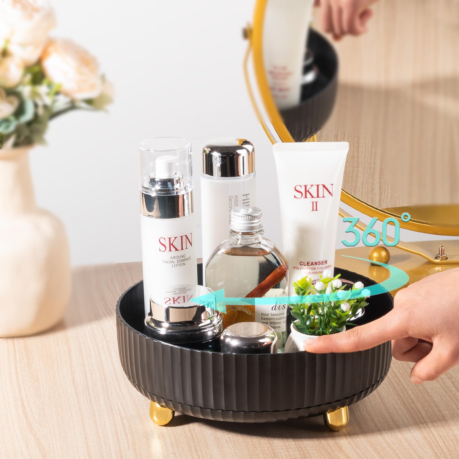 Anyoifax vanity organizer highlighting the lychee-texture base for chic decor.