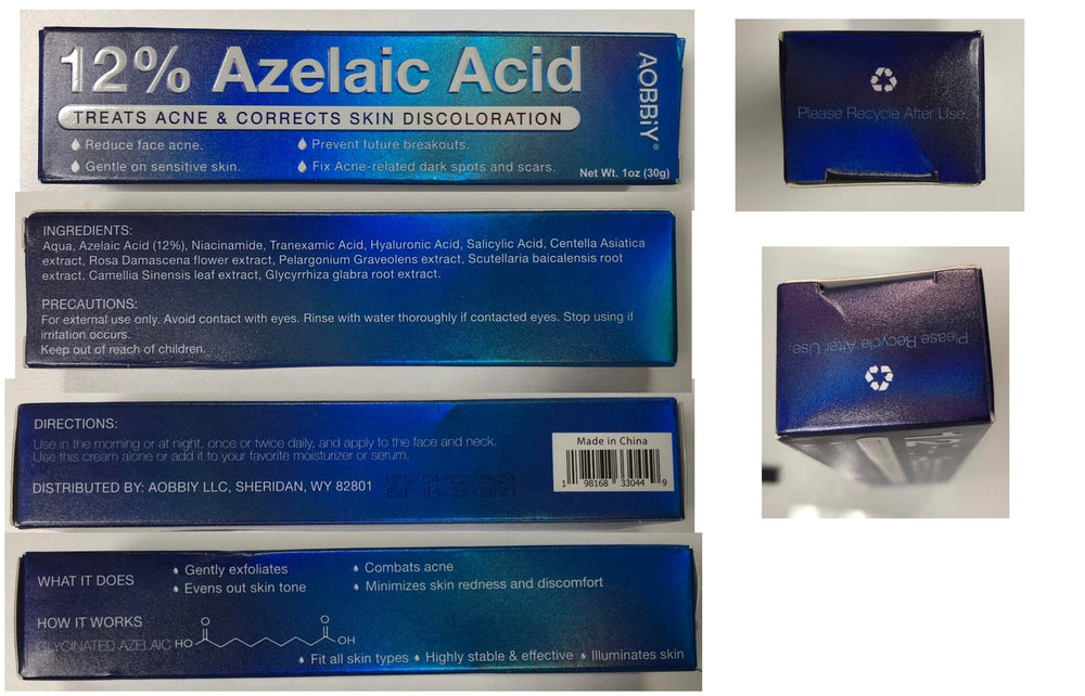 AOBBIY Azelaic Acid Cream 1 Oz tube is travel-friendly.