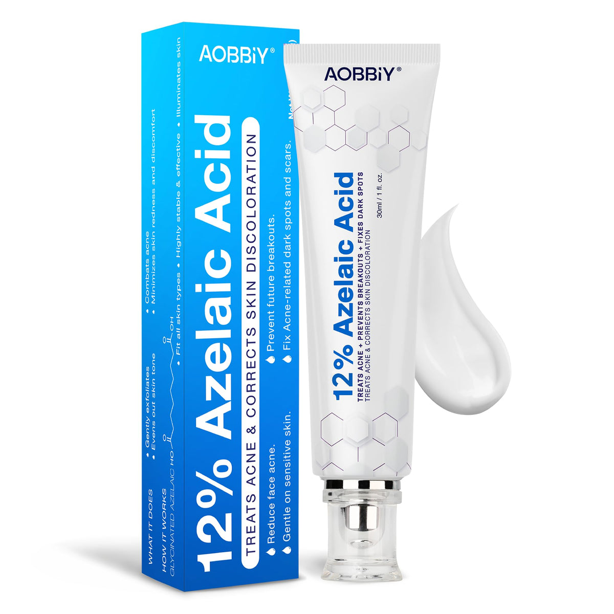 AOBBIY Azelaic Acid Cream tube closeup for balanced, smooth-looking skin.