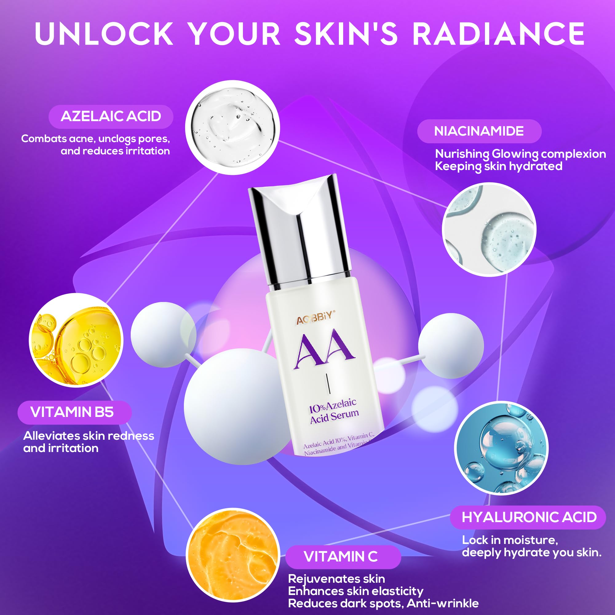 AOBBIY Azelaic Acid Serum application swatch demonstrates hydrating, even-toned skin results.