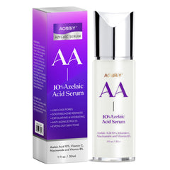 AOBBIY Azelaic Acid Serum bottle showcases acne care and redness relief.