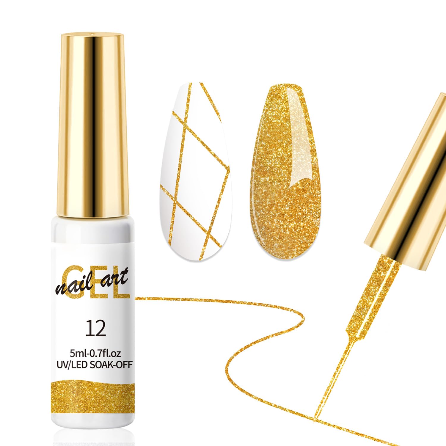 AOBOO platinum gold glitter liner bottle for precise nail art detailing.