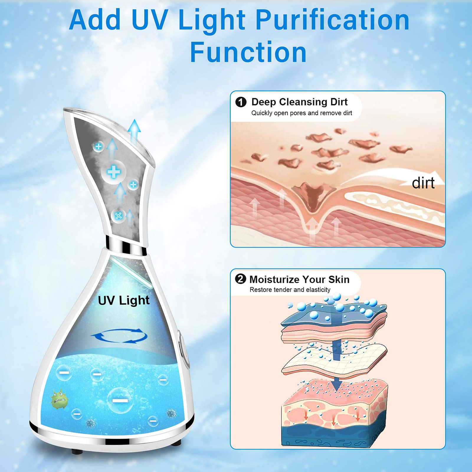 AOEDEO Nano Ionic Face Steamer accessories closeup with hair band and sponge for complete routine.