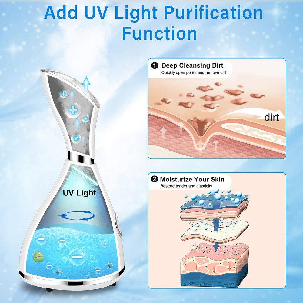 AOEDEO Nano Ionic Face Steamer accessories closeup with hair band and sponge for complete routine.