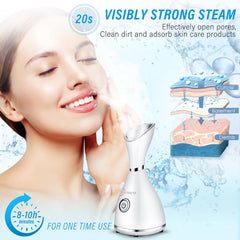 AOEDEO Nano Ionic Face Steamer steam closeup emphasizing warm mist for relaxing skincare sessions.