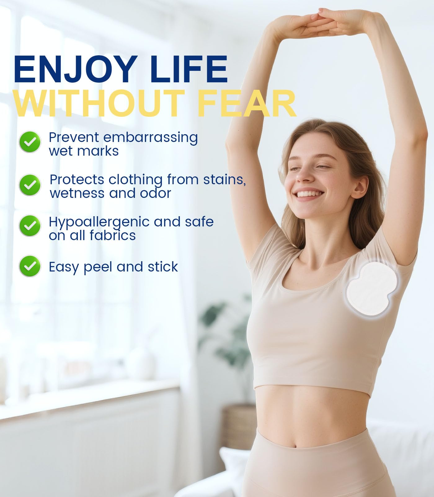 Aoeoun underarm pads adhere securely, yet peel off cleanly without residue.