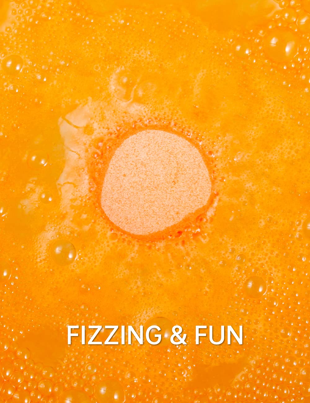 Aofmee bath bombs fizz-action photo shows the bath transforming with scent release
