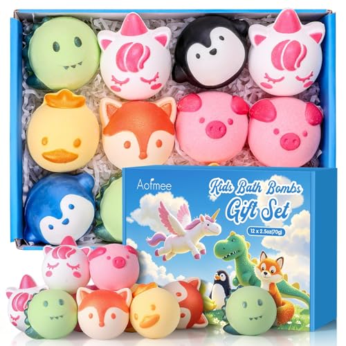 Aofmee kids bath bombs with animal shapes add playful color to bath time.