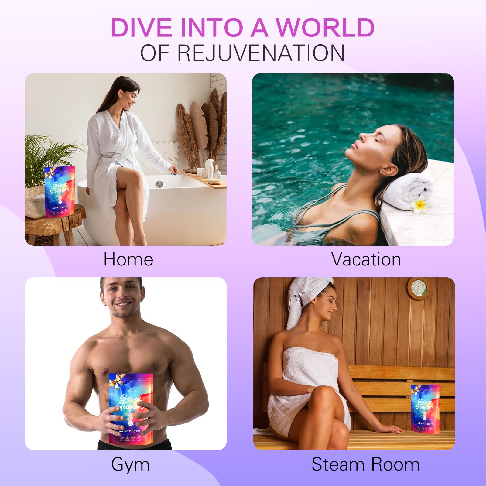 Aofmee travel-friendly shower steamers, individually wrapped for on-the-go use.
