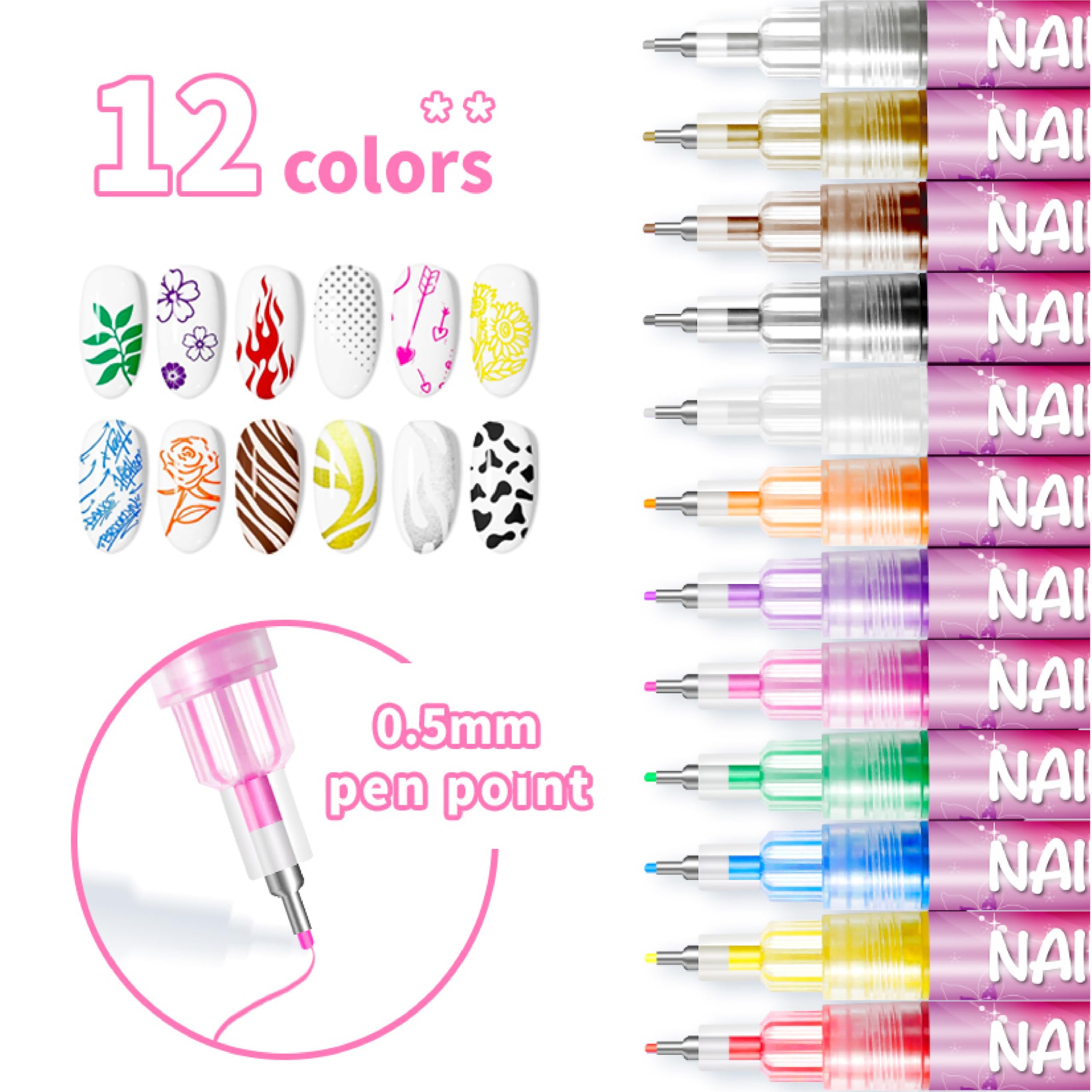 AOKELEON nail art pens close-up for floral detailing on nails