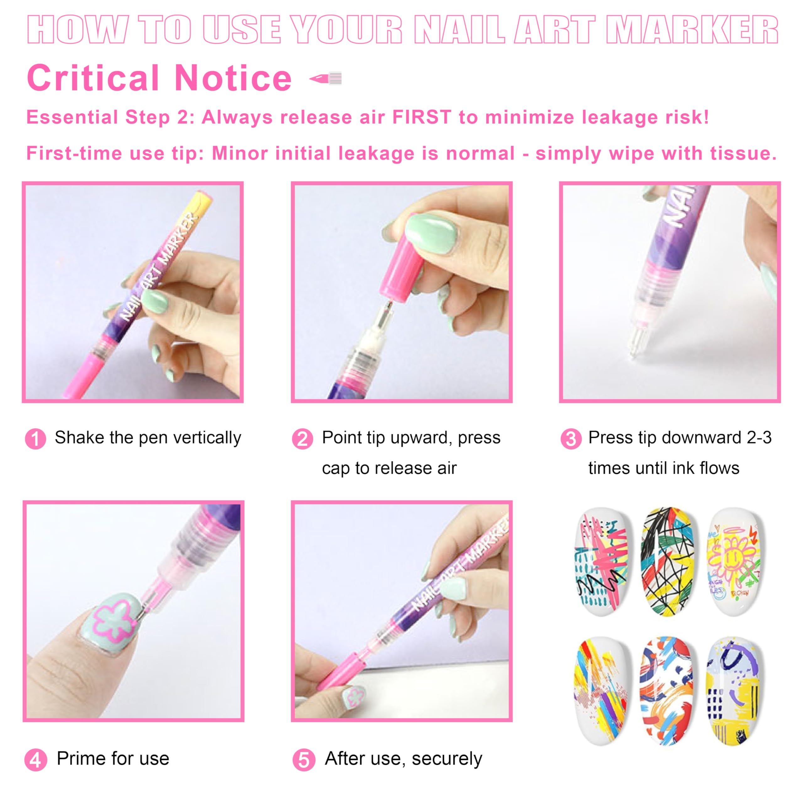 AOKELEON nail art pens activate with shaking to deliver smooth ink flow