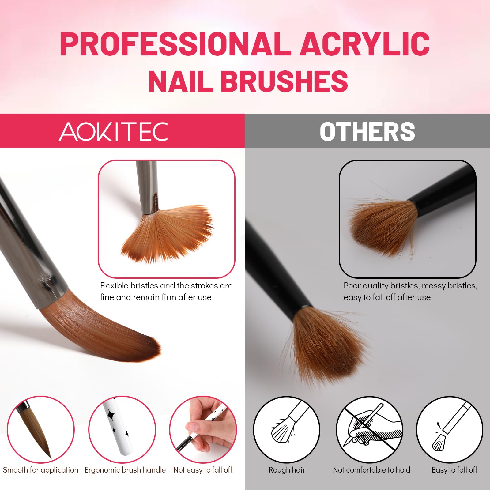 Aokitec brush cleaning after use demonstrates proper care to prevent clumping.