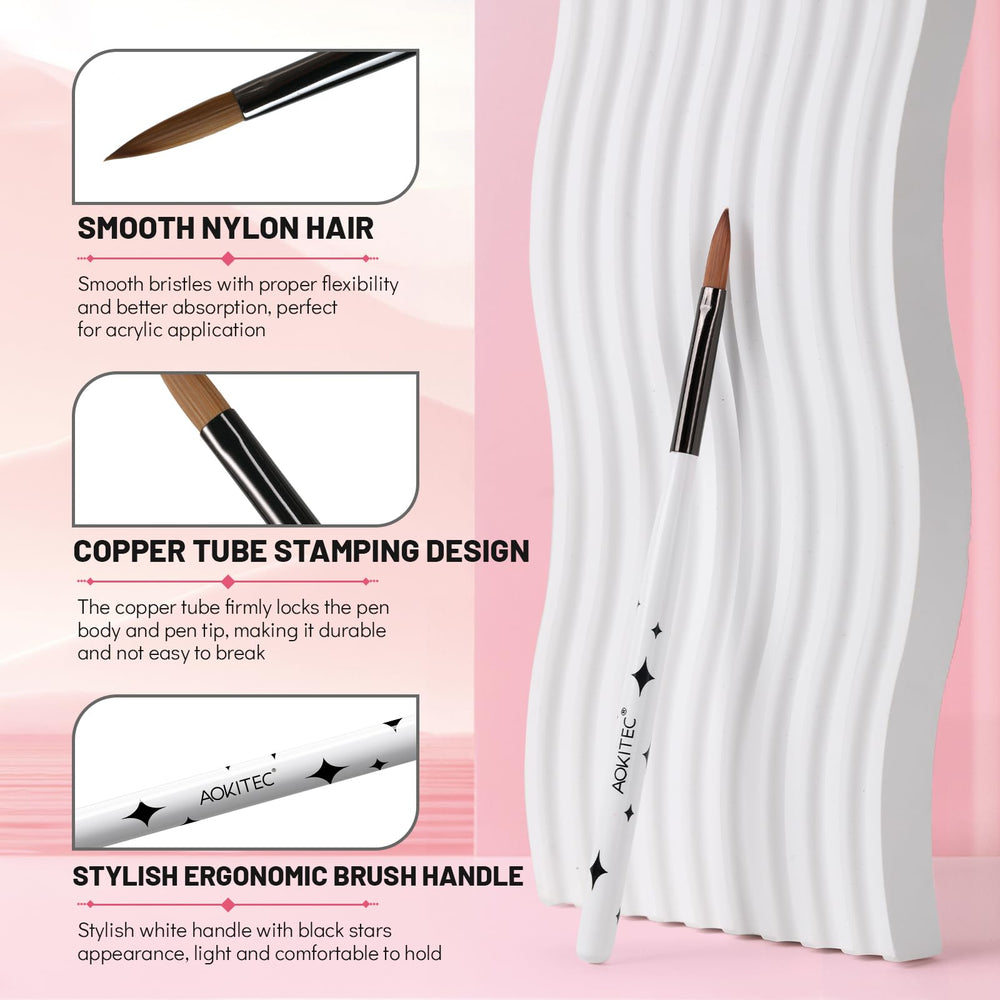 Aokitec nylon bristle precision brush close-up shows spring and powder pickup.
