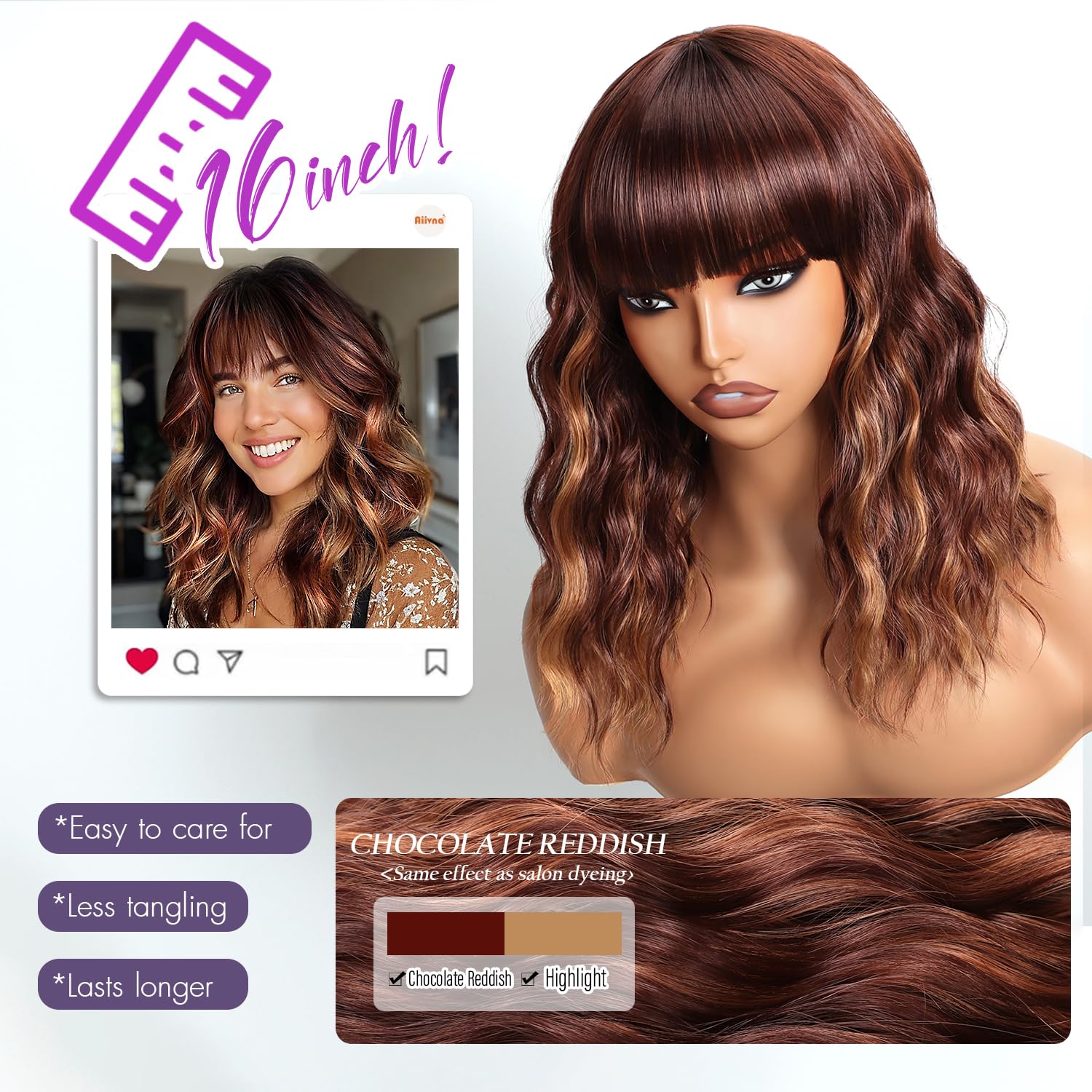 Aokiya Bob Wavy Wig cap detail shows breathable mesh for comfortable daily wear.