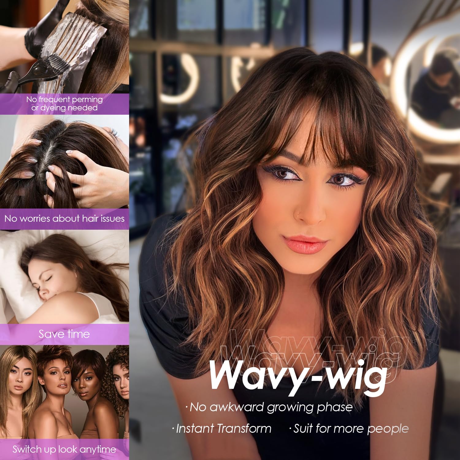 Aokiya Bob Wavy Wig care routine image demonstrating detangling tips.