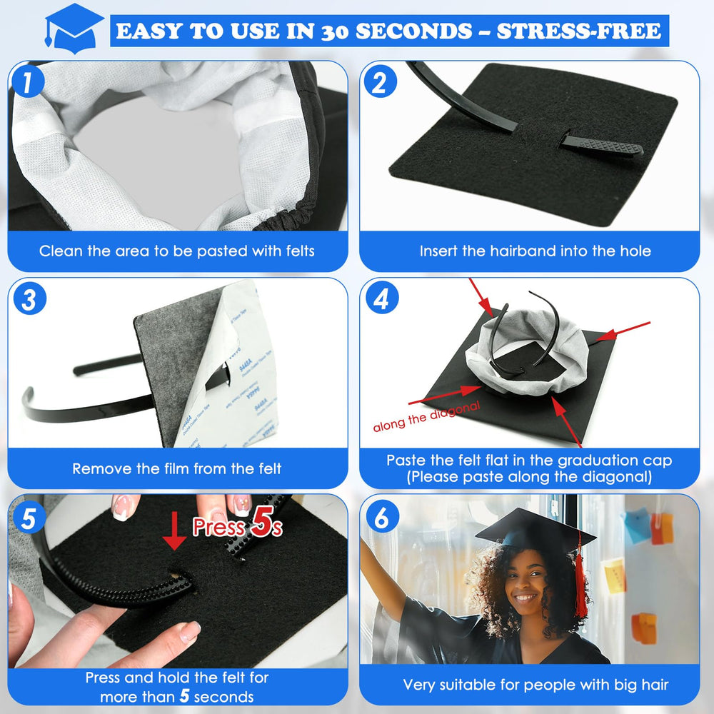 Aolamegs cap-type compatibility illustrated for plain and decorated graduation caps