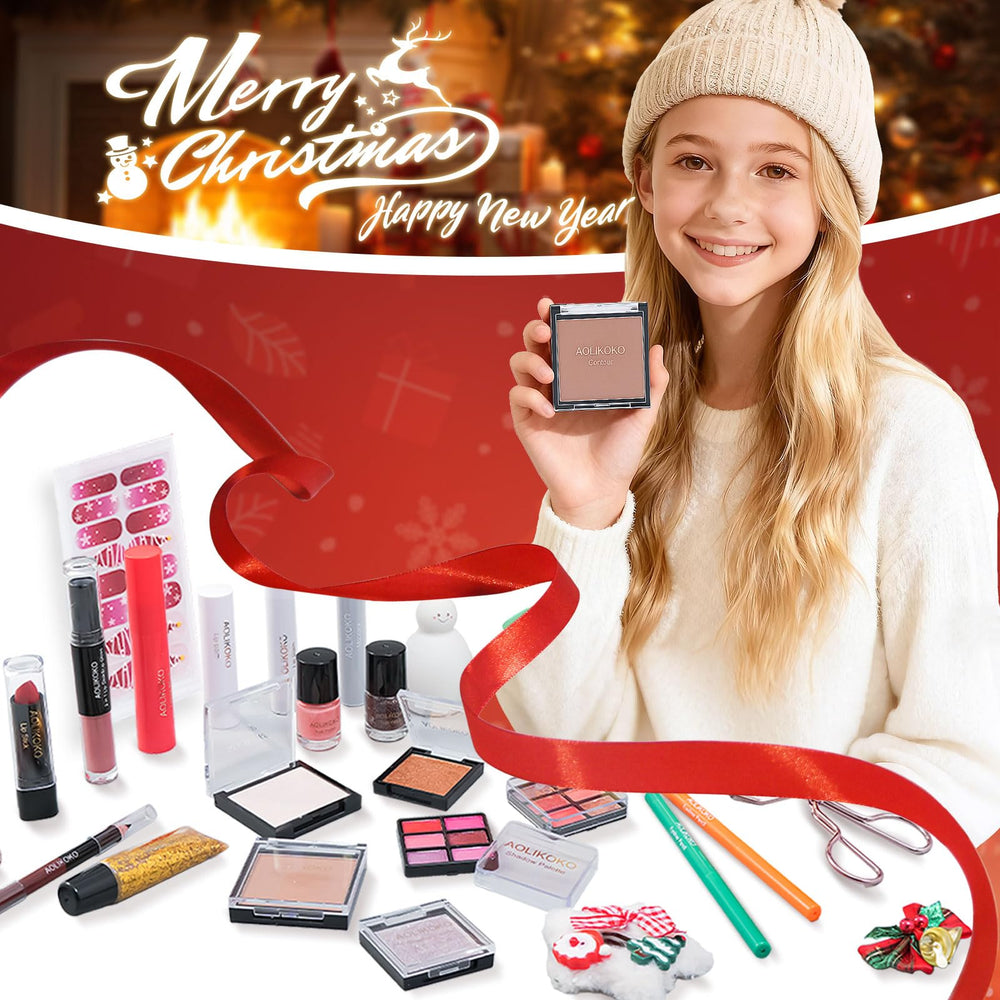 AOLIKOKO advent calendar 24 surprises eyeshadow palette focus, inspiring festive eye looks.