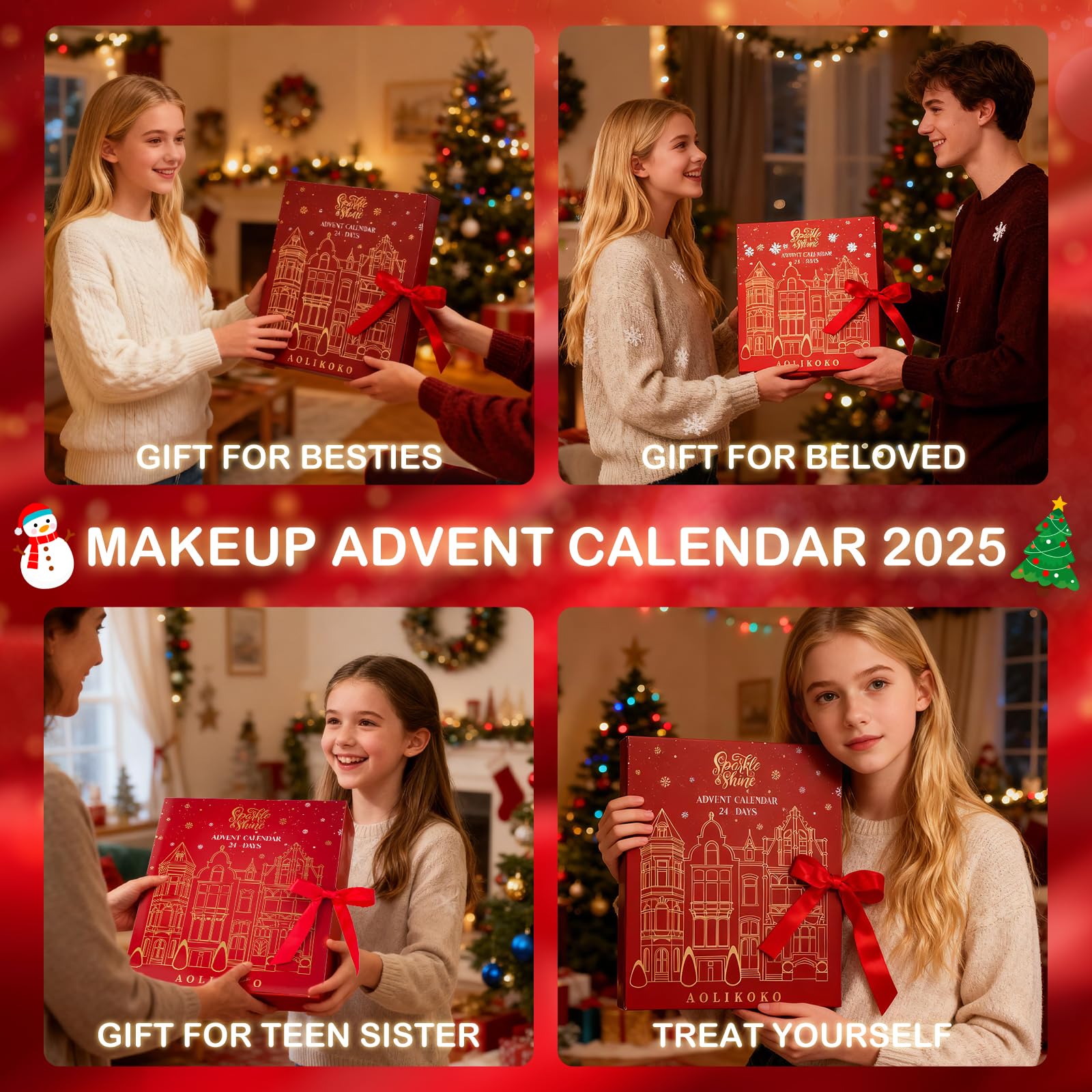 AOLIKOKO makeup accessories like hair clip and earrings complete festive ensembles.