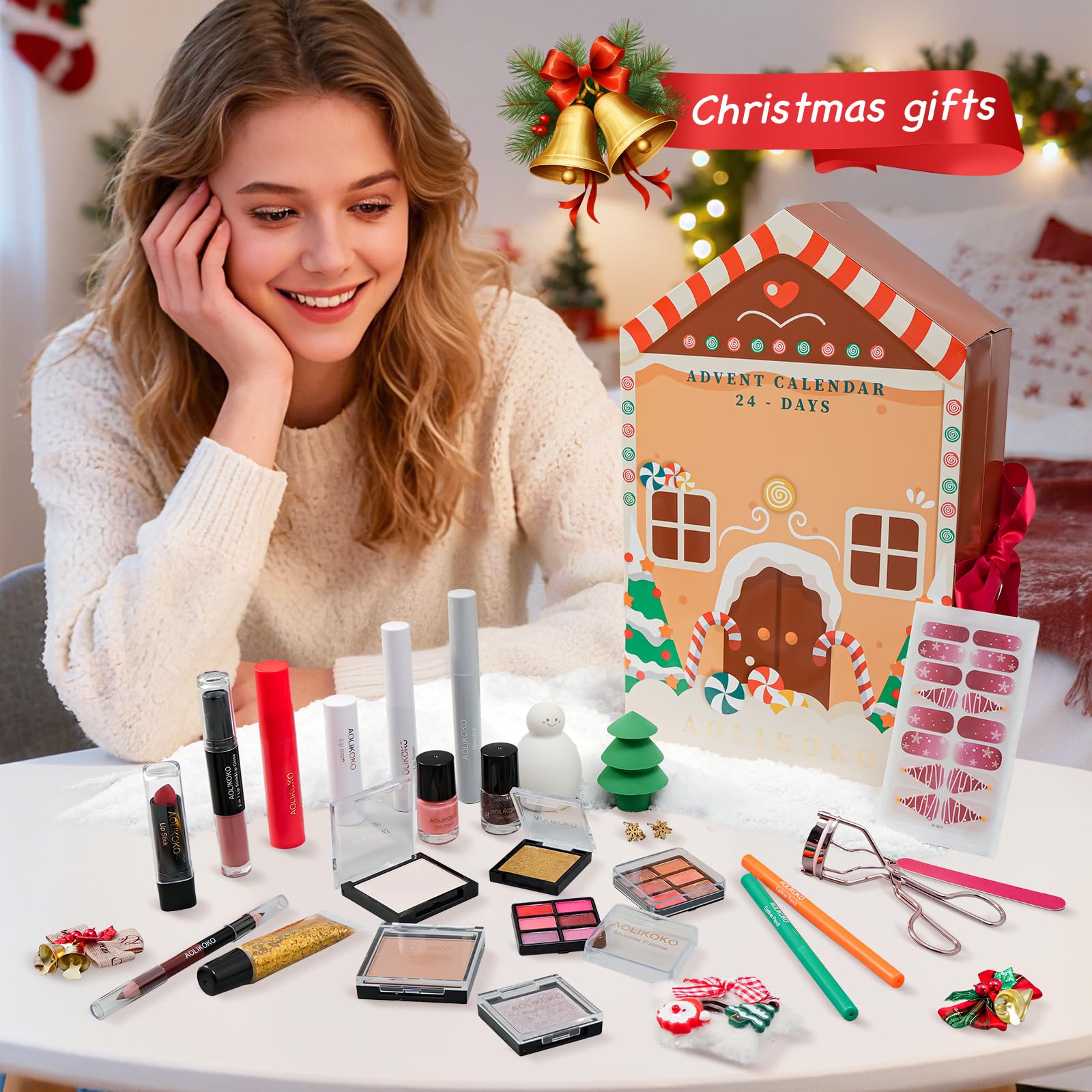 AOLIKOKO Advent Calendar 24 days inside palette display for creative holiday looks