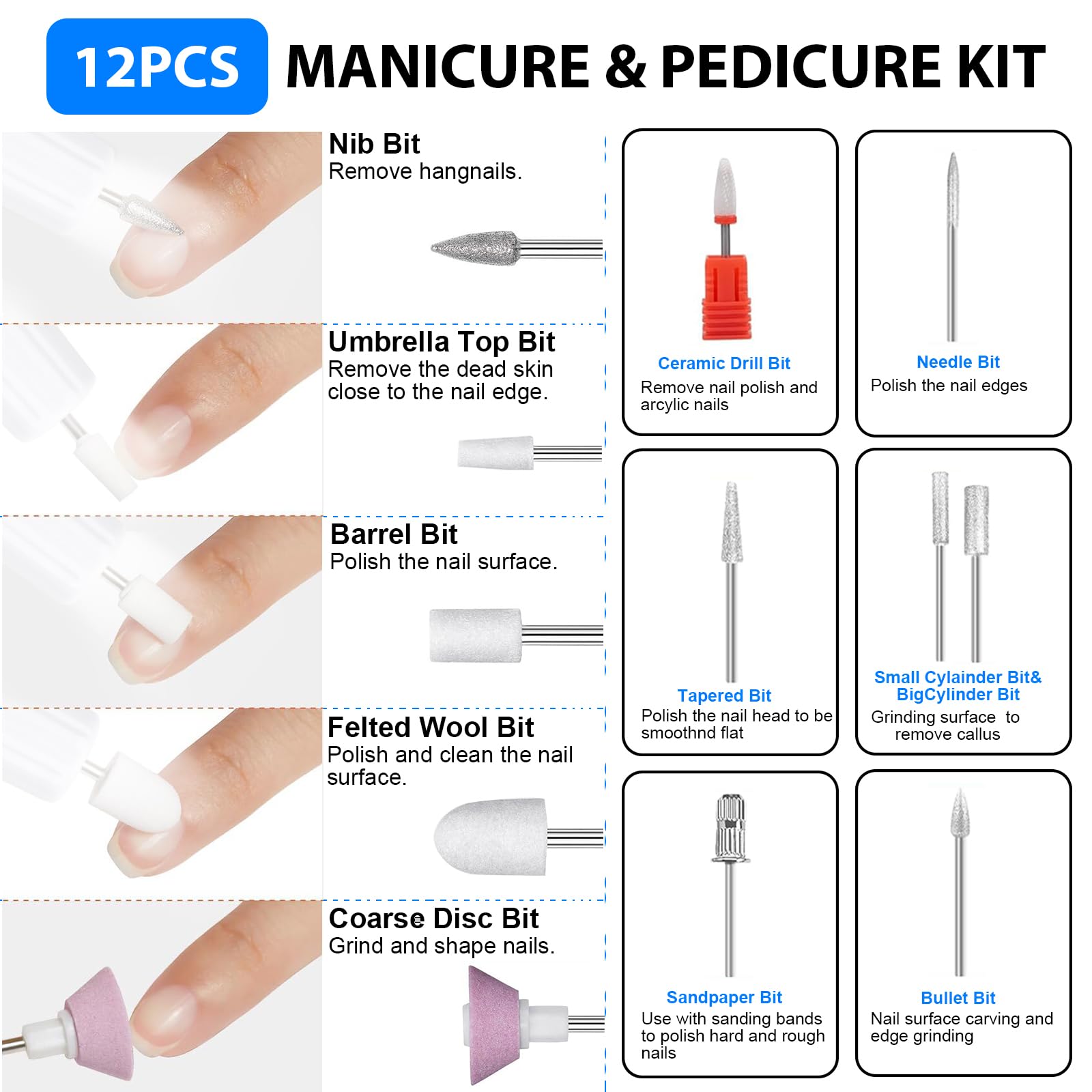 AOMEES nail drill set includes 31 sanding bands for versatile finishes