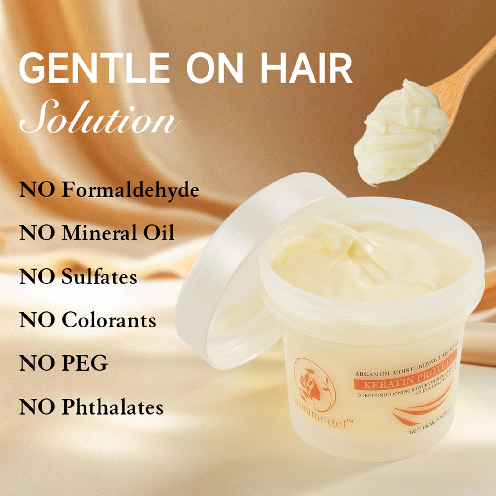 Creamy texture close-up from Aomimegel Hair Mask promises smooth, frizz-free results.