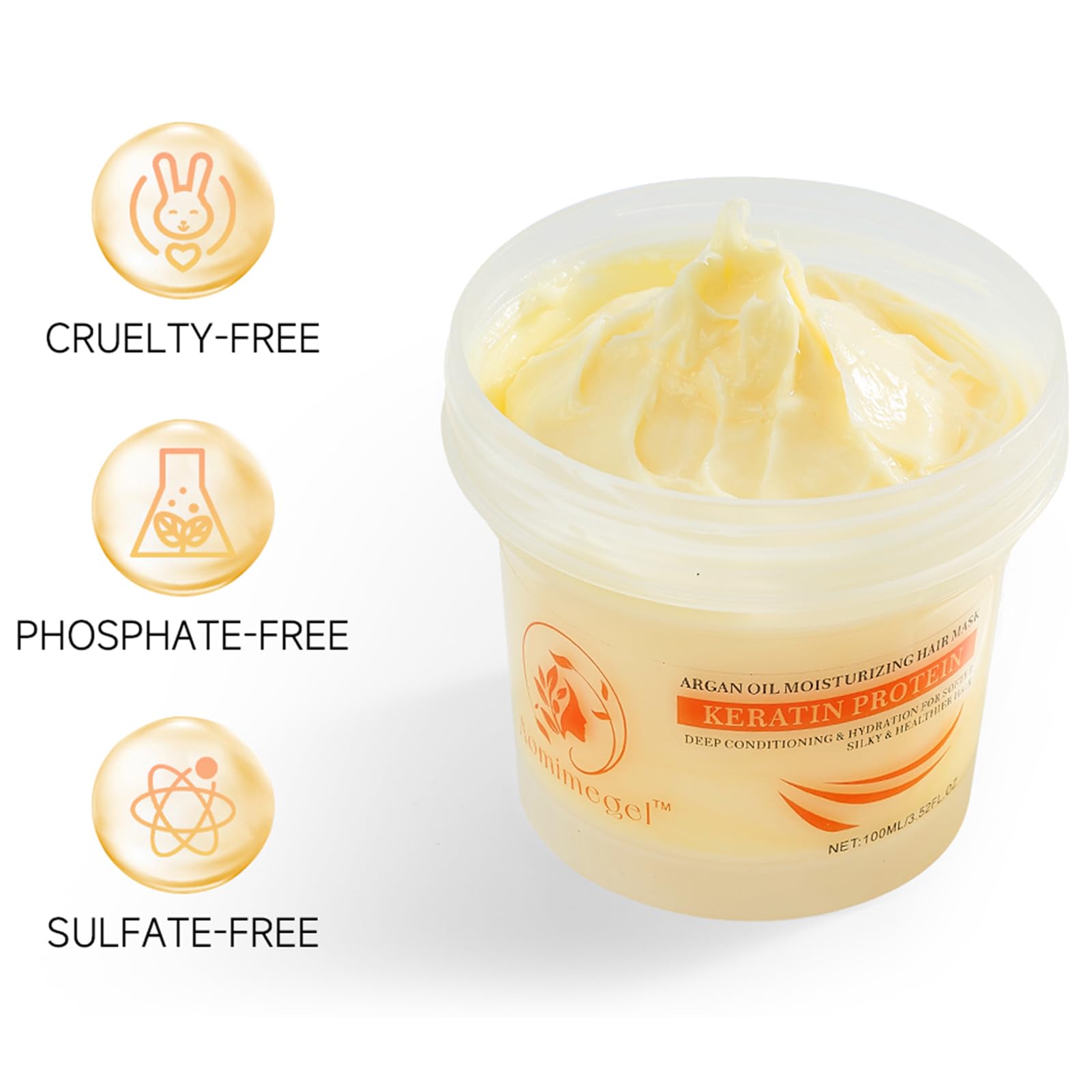Aomimegel Collagen Hair Mask jar with argan oil highlights color protection benefits.