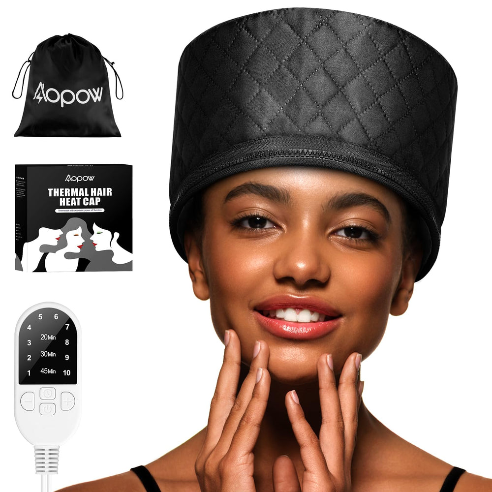 Aopow heat cap in action for deep conditioning and better conditioner absorption.
