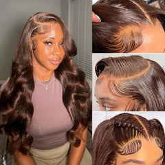 Aoque chocolate brown lace-front-wig 30in natural-looking parting for daily wear