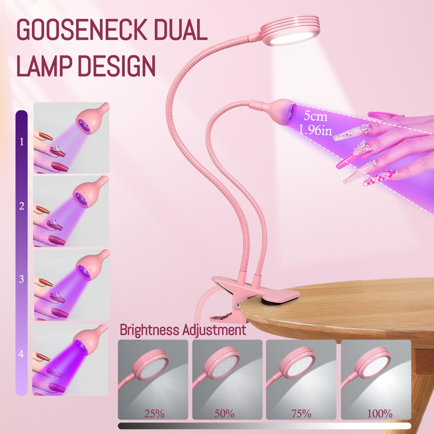 AORAEM lamp clip mount securing to a table edge for hands-free use