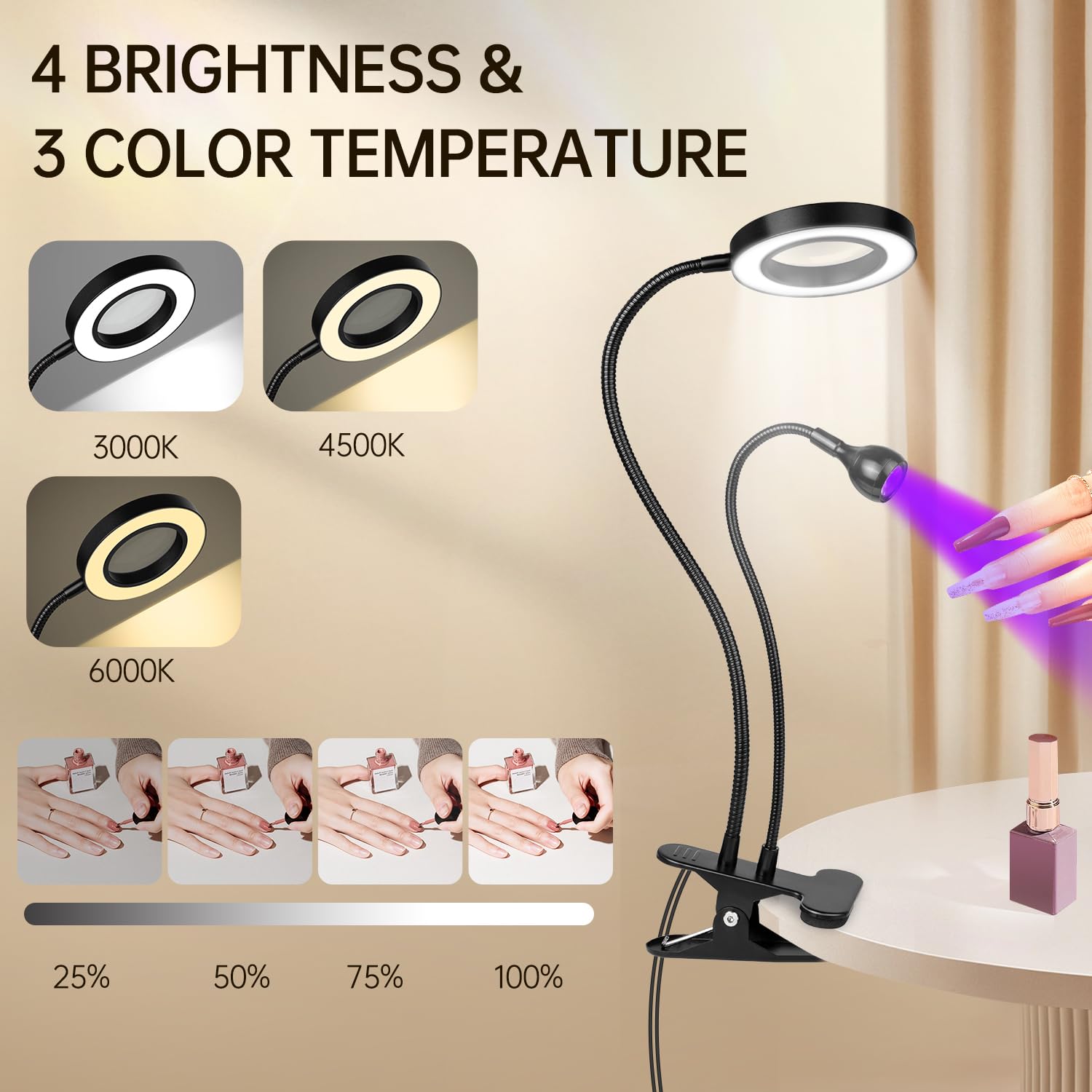 AORAEM LED UV Nail Lamp 6x magnifier light aids detailed nail art.