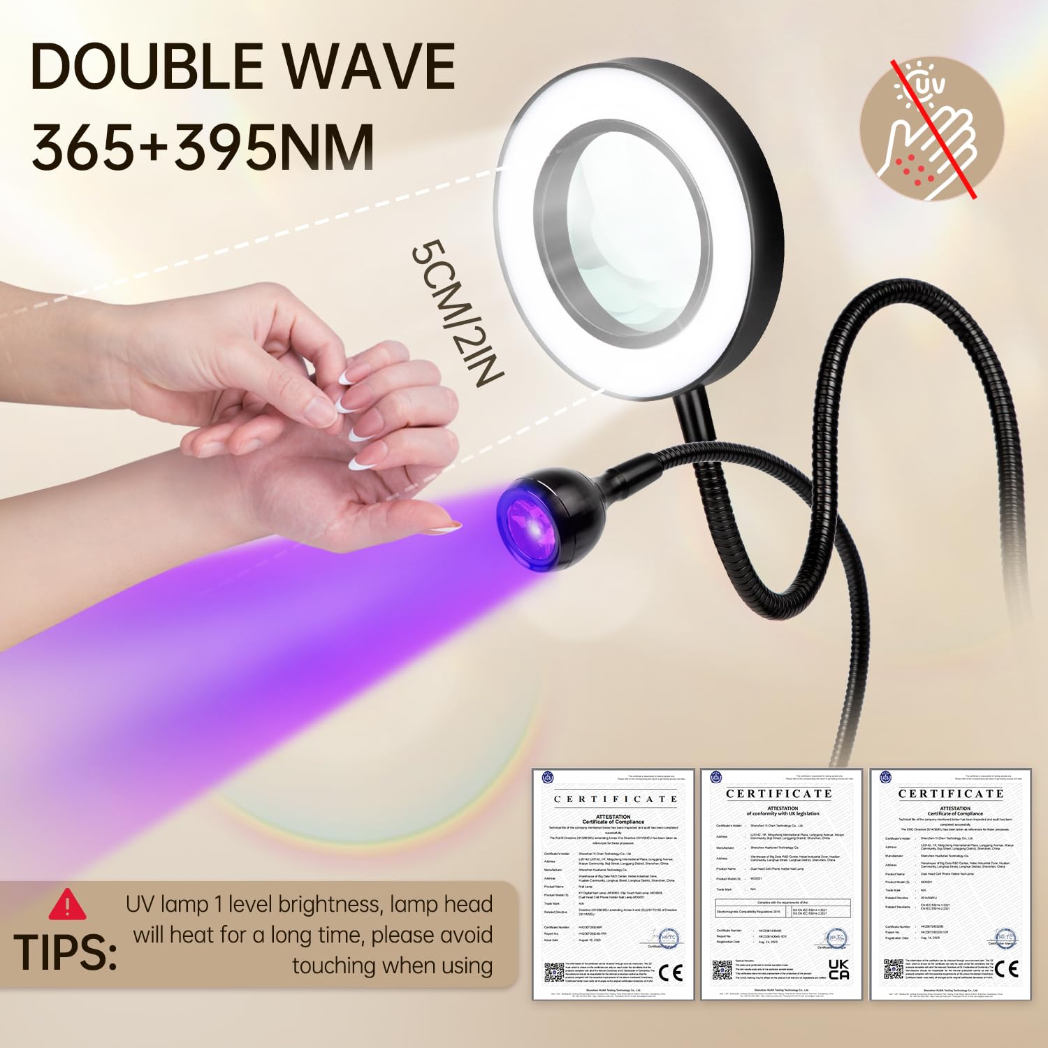 AORAEM lamp uses 365+395nm dual light for broad gel compatibility.