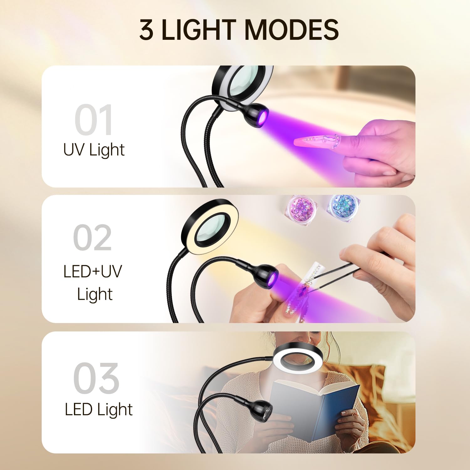 AORAEM LED UV Nail Lamp with purple UV light supports quick gel drying.