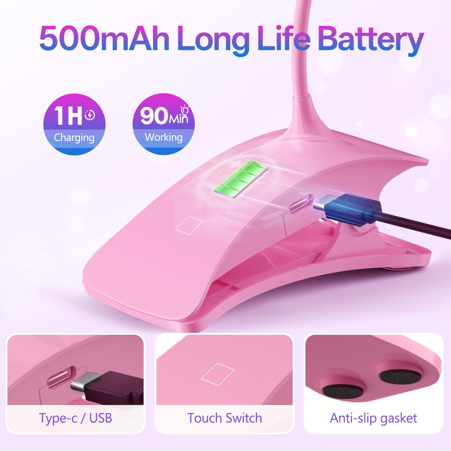 AORAEM nail lamp clamp-clip attached to a desk for secure positioning.