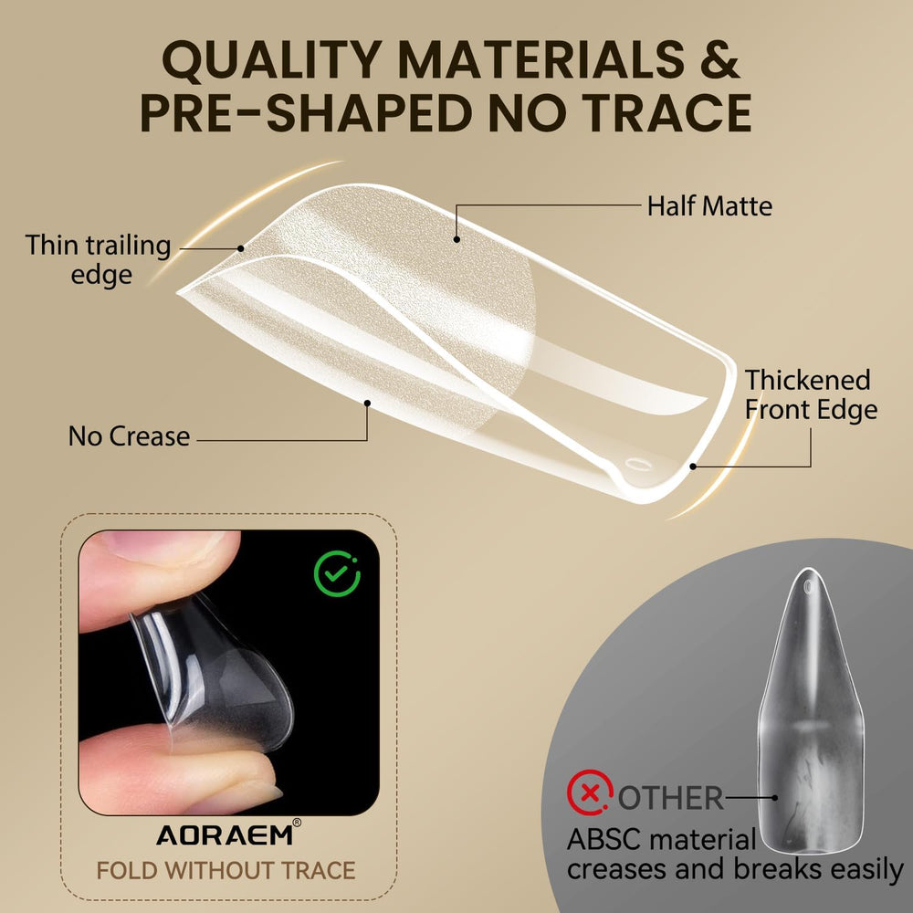 AORAEM press-on nails transparent tips demonstrate simple application and natural look.