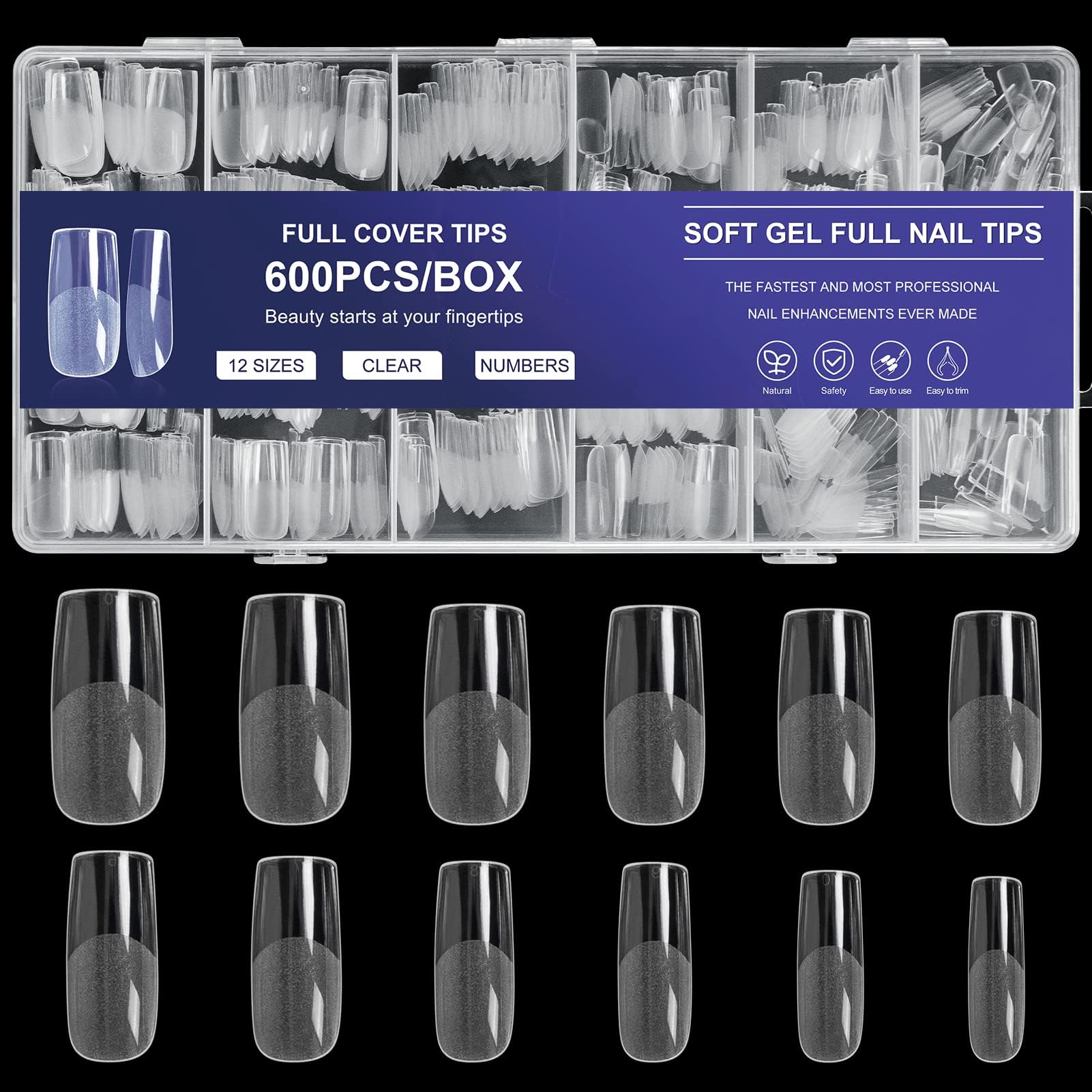 AORAEM square nail tips box cover, organized storage for easy DIY nail projects.