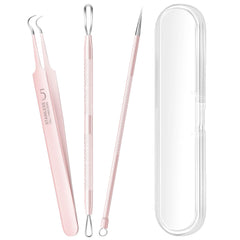 Aosnare 3PCS pimple extractor kit pink front view for hygienic, at-home pore care.